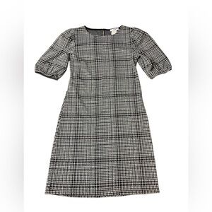 V&X Houndstooth Puff Sleeve Shift Dress - Size Small - Black & White